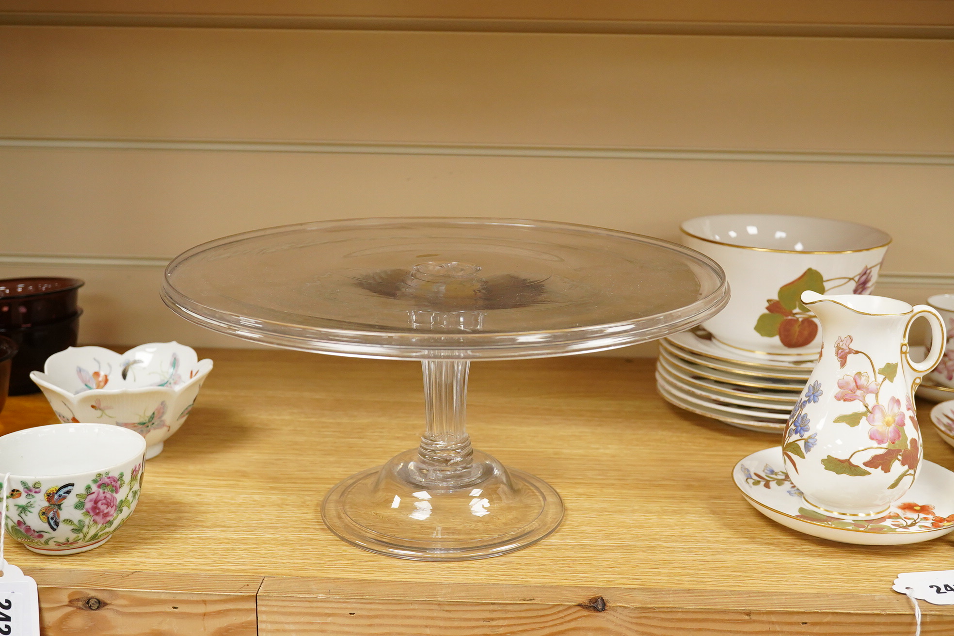 A late 18th century glass tazza, circa 1780, with a ‘’Silesian’’ stem, on a domed and folded foot, 14.5cm high x 30.5cm diameter